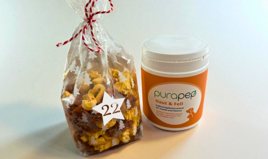 Adventskalendersäckchen mit Hundekeksen und purapep Haut & Fell