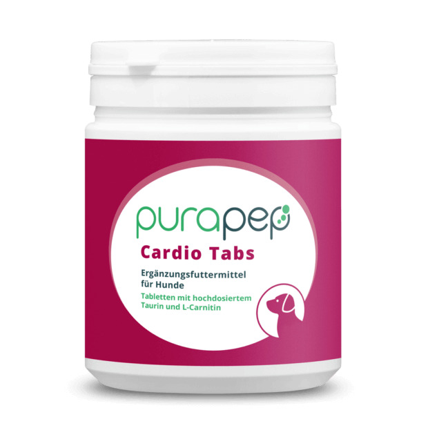 purapep Cardio Tabs Hunde, Dose mit dunkelrotem Etikett, Futterergänzung