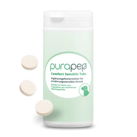 purapep Comfort Sensitiv Tabs, Dose mit hellgrünem Etikett, 3 Tabs, Futterergänzung für Hunde