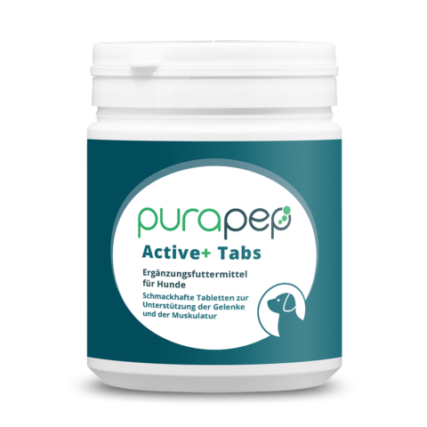 purapep Active+ Tabs, Dose mit dunkelblauem Etikett, Futterergänzung für Hunde