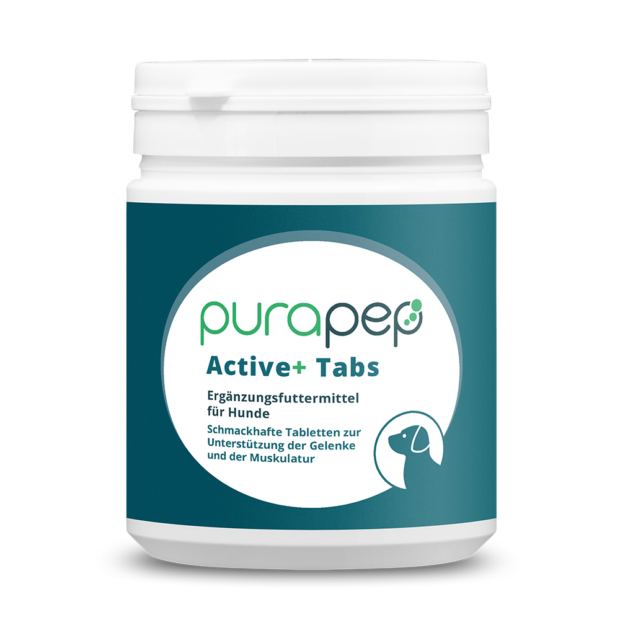 purapep Active+ Tabs, Dose mit dunkelblauem Etikett, Futterergänzung für Hunde