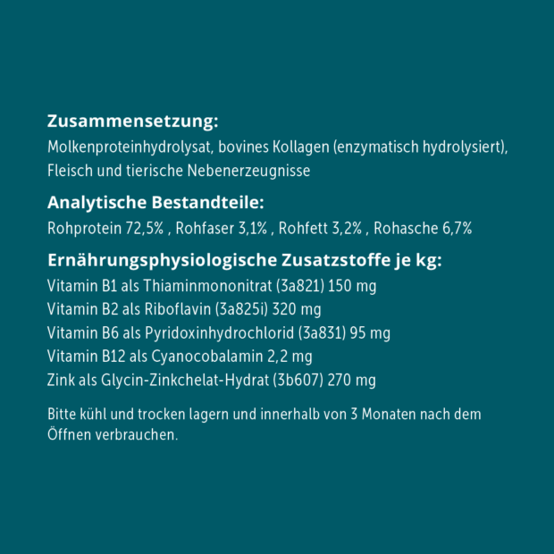 purapep Active+ Tabs, Rückseite dunkelblaues Etikett, Zusammensetzung und Bestandteile