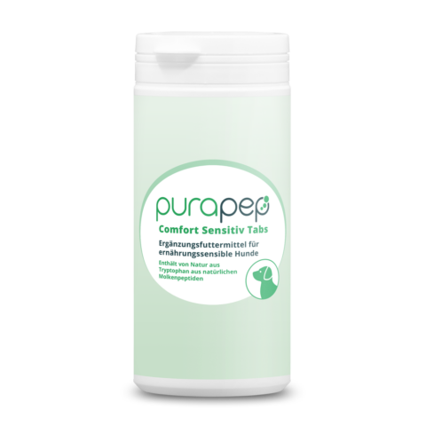 purapep Comfort Sensitiv Tabs, Dose mit hellgrünem Etikett, Futterergänzung für Hunde