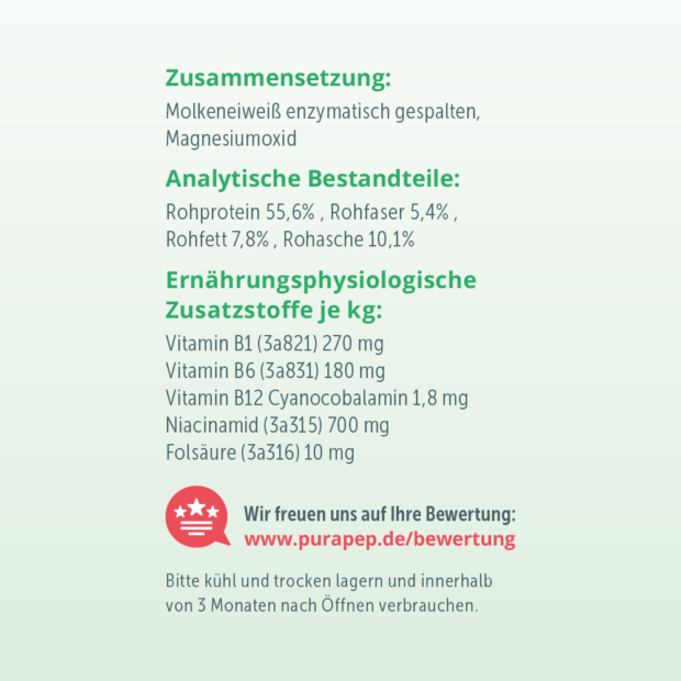purapep Comfort Sensitiv Tabs, Rückseite hellgrünes Etikett, Zusammensetzung und Bestandteile