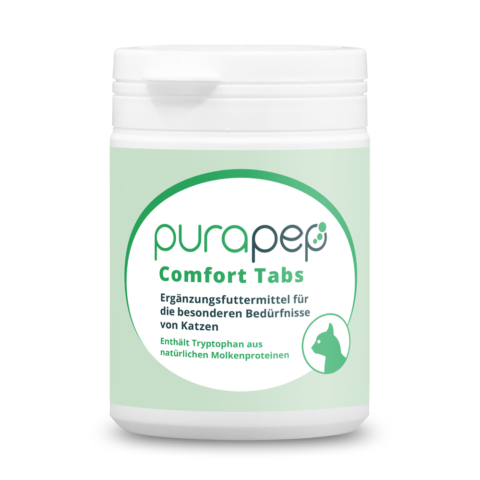 purapep Comfort Tabs Katzen, Dose mit hellgrünem Etikett, Futterergänzung für Katzen