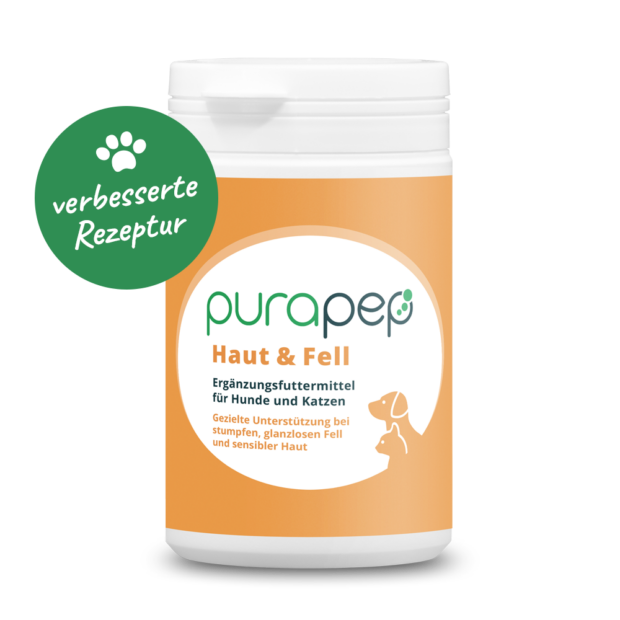 purapep Haut & Fell, Dose mit orangenem Etikett, Futterergänzung für Hunde und Katzen, verbesserte Rezeptur