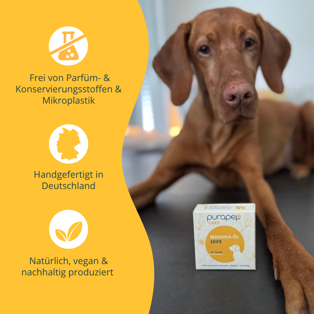 purapep Manuka-Öl Hundeseife – natürlich, vegan, plastikfrei, handgefertigt in Deutschland