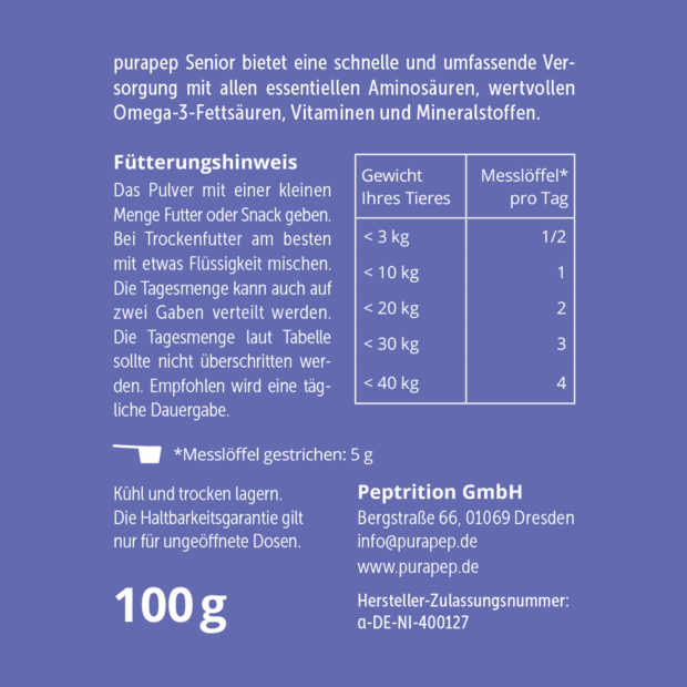 purapep Senior, Pulver für Hunde & Katzen, 100g – Bild 4
