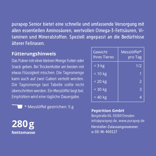 purapep Senior, Pulver für Hunde & Katzen, 280g – Bild 4